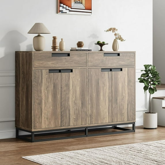 Roromall 55" Sideboard Buffet Cabinet, Large Accent Modern Storage Cabinet with Metal Frame Base 2 Drawers and 4 Doors, Coffee Bar Table for Kitchen, Dining Room
