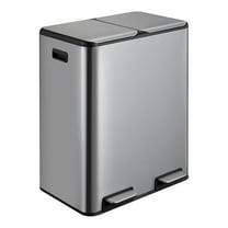 Roromall 60 Liter / 16 Gallon Step Trash Can Rectangular Hands-Free Dual Compartment Recycling Kitchen Rubbish Bin with Soft-Close Lid, 2 Plastic Inner Buckets and Hinged Lids