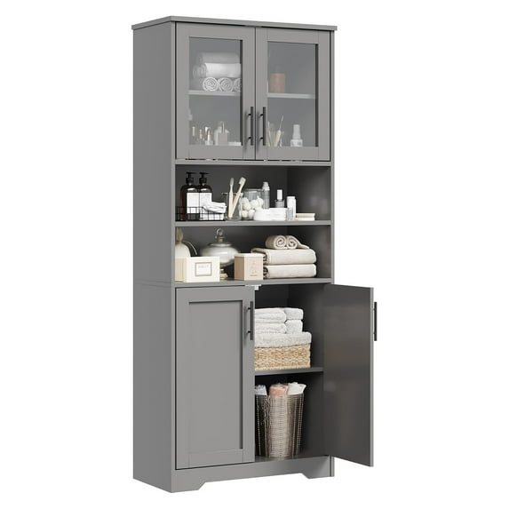 Roromall 67" Tall Bathroom Cabinet, Freestanding Bathroom Storage Cabinet with 4 Doors and Adjustable Shelves, Cupboard Modern Storage Cabinet for Kitchen, Pantry, Living Room