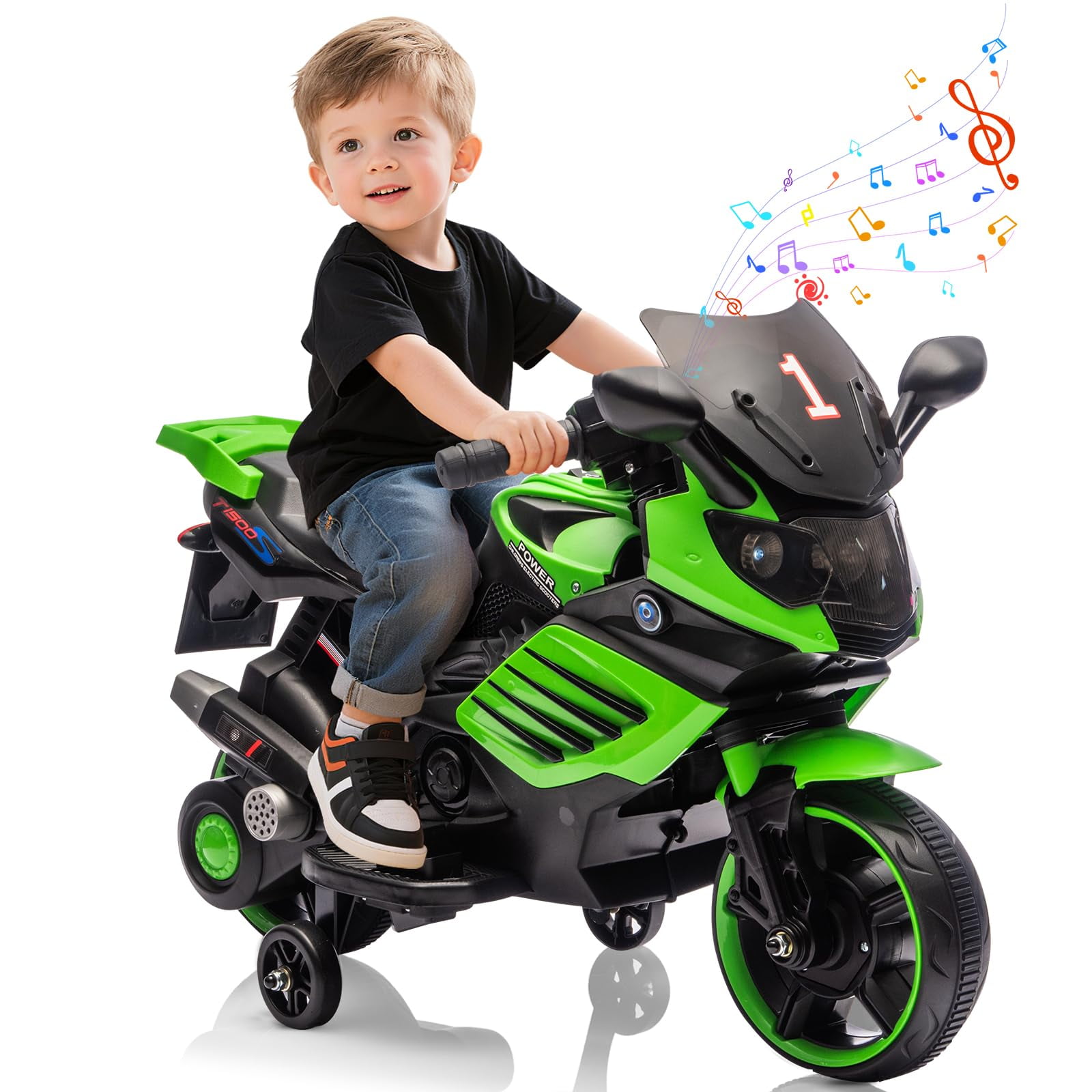 Roromall 6V Ride On Motorcycle, Battery Powered Ride On Toys w/Treaded Tires, Working Headlight, Horn, Music, Training Wheels, Stable Electric Motorcycle