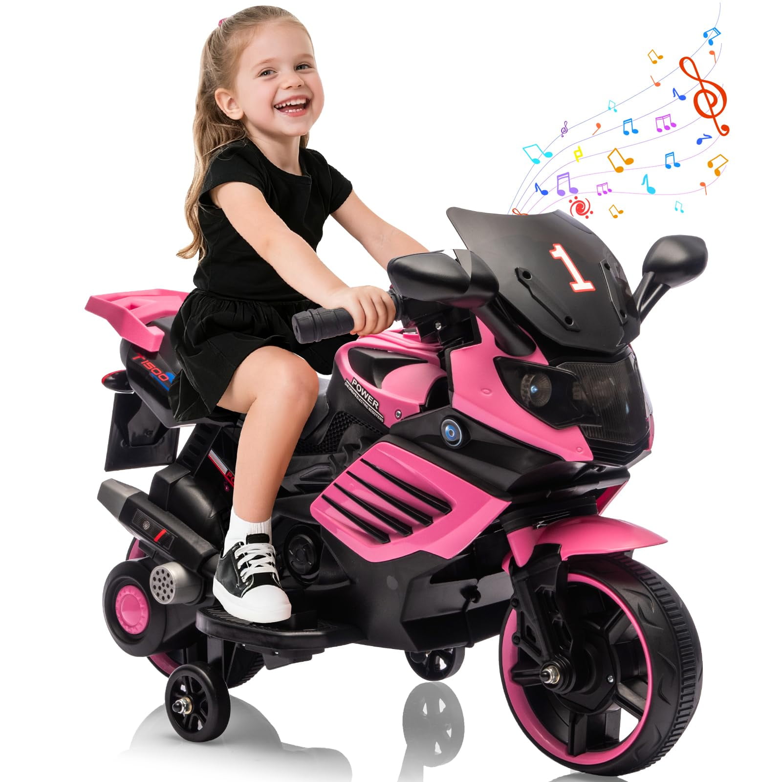 Roromall 6V Ride On Motorcycle, Battery Powered Ride On Toys w/Treaded Tires, Working Headlight, Horn, Music, Training Wheels, Stable Electric Motorcycle