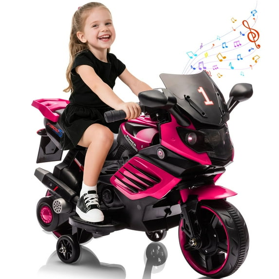 Roromall 6V Ride On Motorcycle, Battery Powered Ride On Toys w/Treaded Tires, Working Headlight, Horn, Music, Training Wheels, Stable Electric Motorcycle