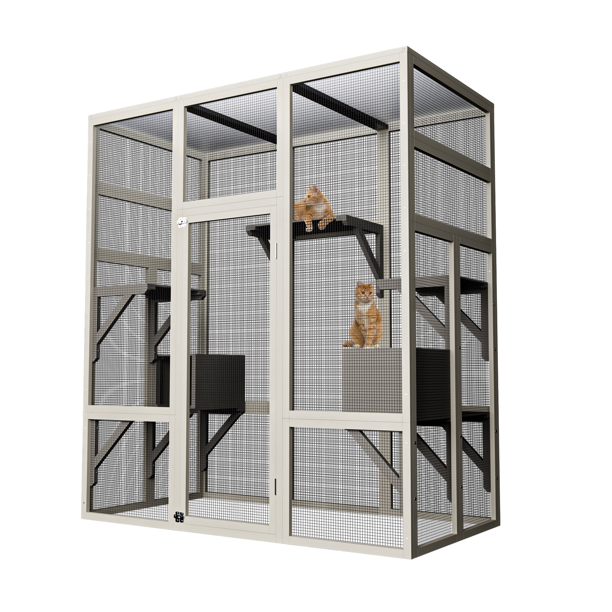 Roromall 70" Catio Outdoor Cat House, Cat Enclosure for Mulitiple Cats Large Walk in Cat Cage with Waterproof Cover, Feral Cat Shelter with 7 Platforms and 2 Resting Box