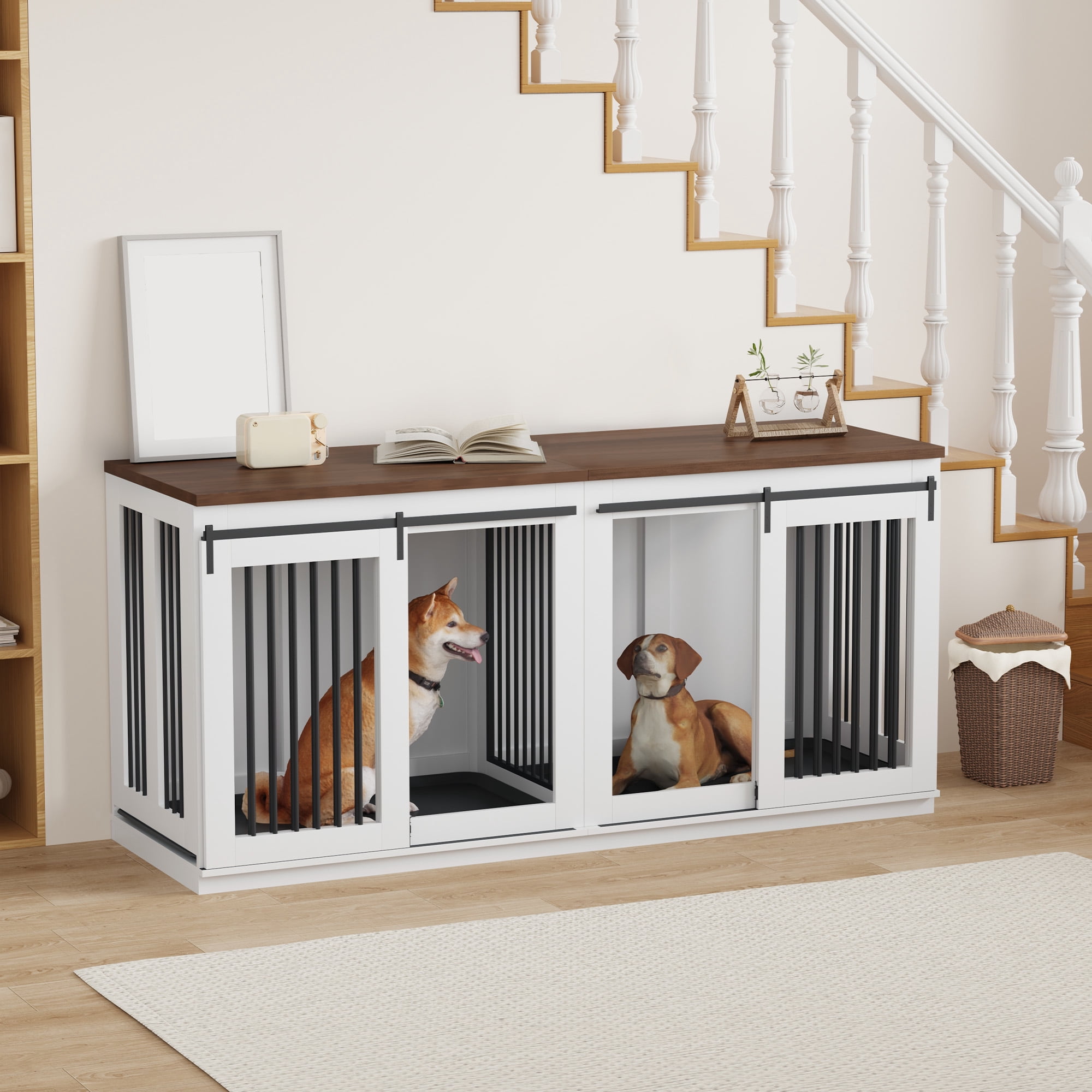Image showcasing Roromall 71'' Dog Crate Furniture, Double Dog Crate Large Breed with ...