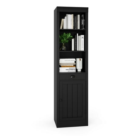 Roromall 71" Tall Bookcase with 1 Door & 1 Drawer, 5 Tiers Narrow Bookshelf with Adjustable Shelf, Bookshelves and Bookcases for Home Office, Kitchen, Living Room