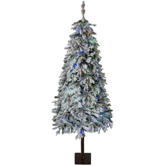 Roromall 7Ft Prelit Artificial Christmas Tree, Snow Flocked Xmas Tree with 688 PE Branch Tips, 230 Colorful Lights, Metal Stand, Full & Realistic Appearance for Christmas Decor