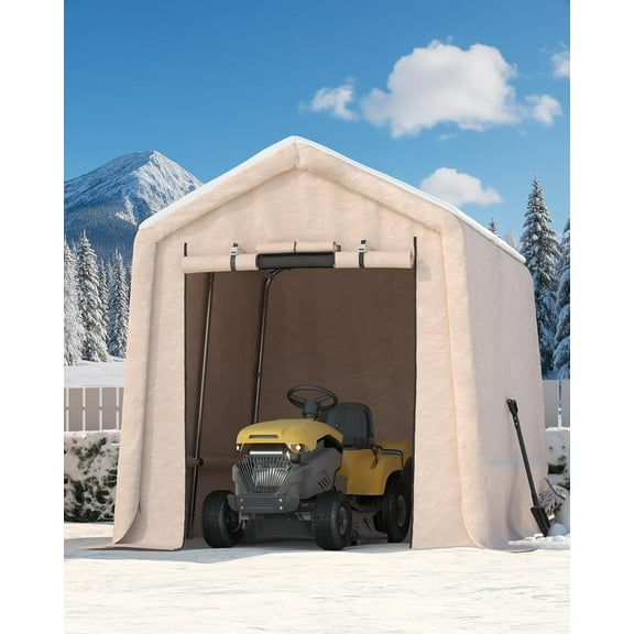 Roromall 7x12 FT Outdoor Portable Storage Shed with Roll-Up Doors & Vent, 240G Heavy-Duty Shelter Waterproof PE Tarp, UV-Resistant Storage Sheds for Motorcycle, Firewood, Garden and Tools