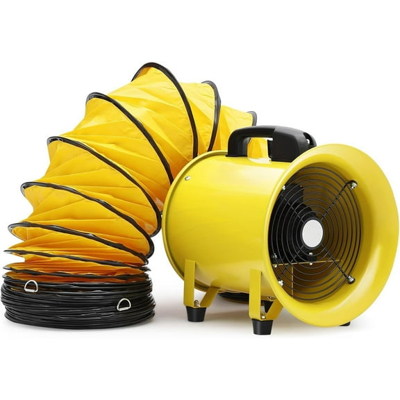 Roromall 8" 10" Blower Fan with 16.4 FT 33FT PVC Duct Hose, 3300 RPM Industrial Exhaust Fan, CE Certified & IP44 Waterproof, Portable Axial Hose Fan for Basements, Tunnels, Factories, Warehouse