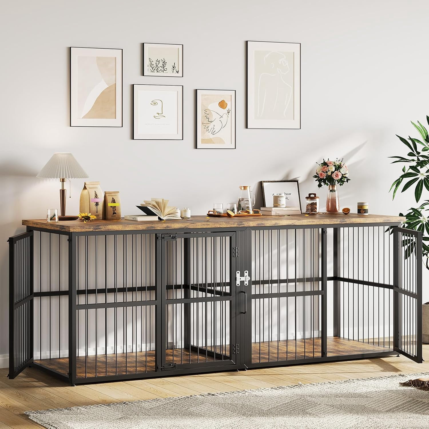 Roromall 87" Extra Large Double Dog Crate Furniture, Heavy Duty Kennel ...