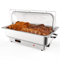 Roromall 9 QT Electric Chafing Dish Buffet Set Roll Top with Temperature Control, Rectangular Stainless Steel Food Servers and Warmers with Transparent Lid for Catering Wedding and Parties