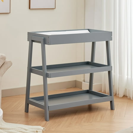 Roromall Baby Changing Table, Portable Infant Diaper Changing Table with Waterproof Pad, Modern Wood Diaper Station with 2 Storage Shelves for Newborn Baby