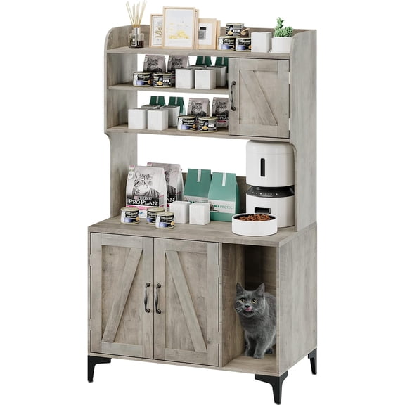 Roromall Cat Litter Box Enclosure with Shelves, Litter Box Enclosure, Hidden Litter Box Furniture, Hidden Cat Litter Box Enclosure Furniture, Sturdy Cat Washroom Storage