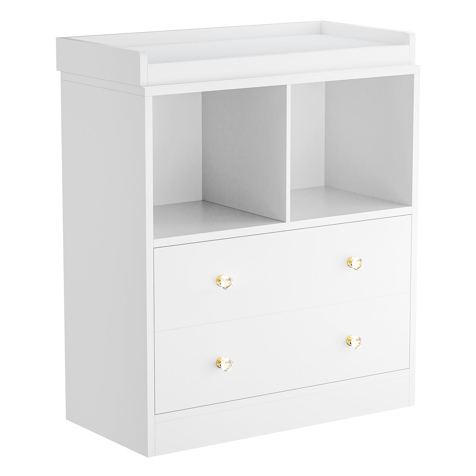 Roromall Changing Table with Pad, 2 Drawers and 2 Open Compartments for Nursery Room with Modern Diaper Changing Station, Bedroom