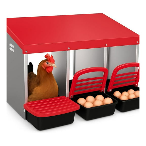 Roromall Chicken Nesting Boxes, 3 Compartment Metal Roll Out Nesting Box for Chicken Coop, Rollout Egg Collection, Chicken Coop Nesting Box with Lid Cover to Protect Eggs