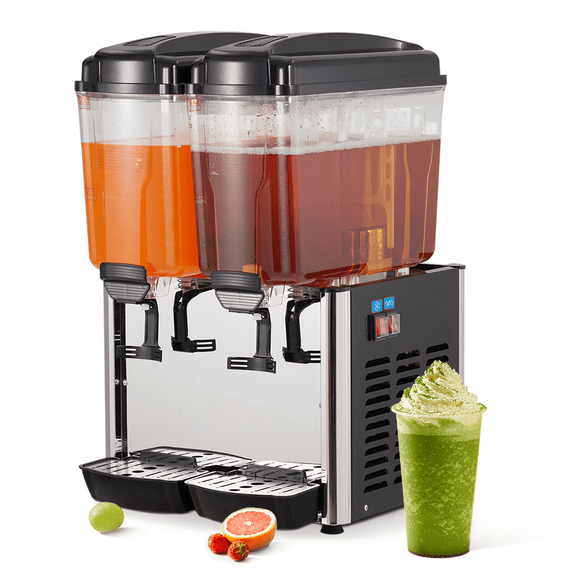 Roromall Commercial Cold Beverage Dispenser, Juice Dispenser 2 Tanks 9.5 Gallon 36L 250W Stainless Steel Ice Tea Drink Dispenser with Thermostat Controller
