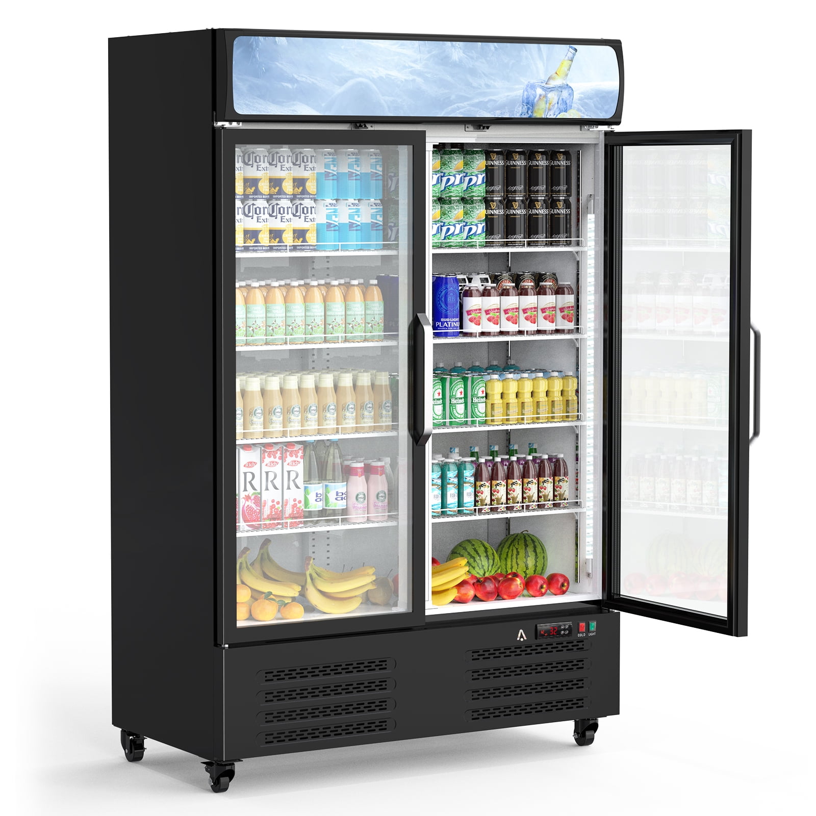 Roromall Commercial Refrigerator, Glass Door with LED Lighting - Upright Beverage Display Cooler for Home, Store, Gym, or Office, Featuring Double Swing Doors and 36.3 cu.ft