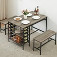 thumbnail image 1 of Roromall Dining Table Set for 4, Kitchen Table Set with 2 Benches, Rectangular Table with Wine Rack & Storage Shelves, 3 Piece Dining Table Set for Small Space, 1 of 6