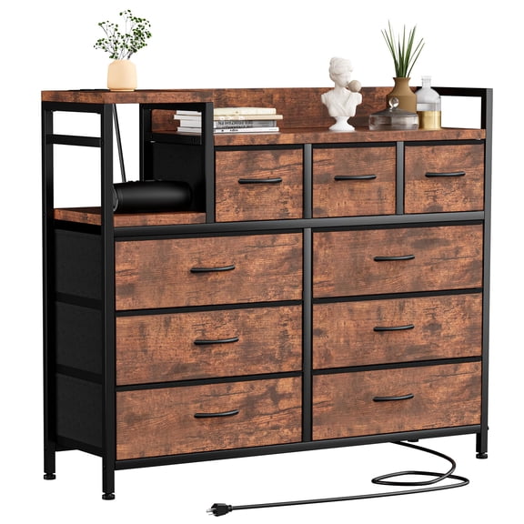 Roromall Dresser for Bedroom with 9 Drawer, TV Stand with Charging Station, Fabric Chest of Drawers, Modern Design, for Living Room, Hallway