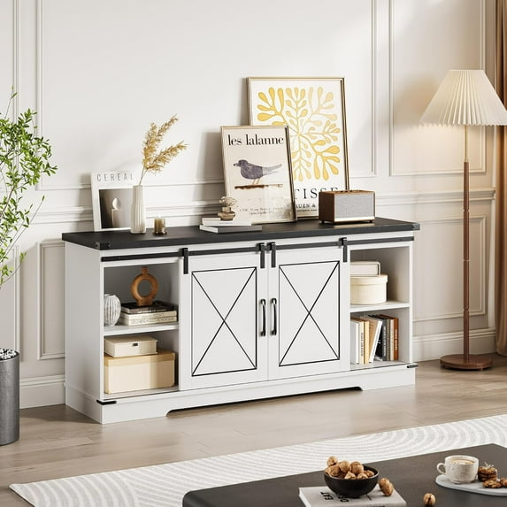 Roromall Farmhouse TV Stand Entertainment Center for TV up to 65" with Sliding Barn Doors, Adjustable Shelf, TV Media Storage Console Table and Furniture for Living Room, Bedroom