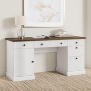 Roromall Fluted Home Office Desk, 54" Executive Desk with Charging Station, Wooden Computer Writing Desk with File Cabinet & Drawers for Study Room