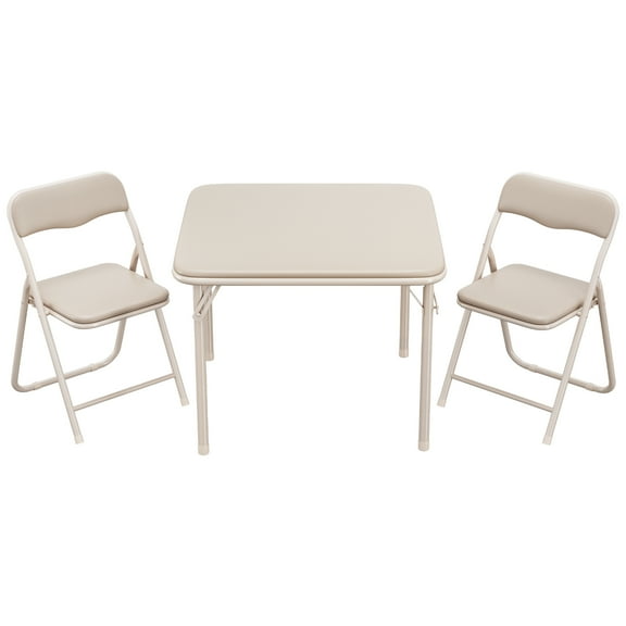 Roromall Folding Table and Chairs Set of 3, Portable Table and Chair with PU Soft Cushion, Suitable for Eating, Reading and Playing