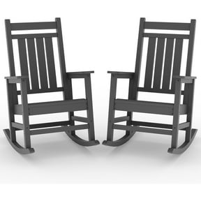 Outdoor Rocking Chair Set of 2, HDPE Plastic Porch Rocker, Navy Blue ...