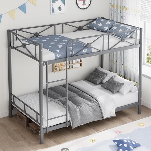 Roromall Heavy Duty Bunk Bed Twin Over Twin Metal Bunkbeds Bed with Safety Guard Rails and Space-Saving Design, Steel Bed for School, Bedroom