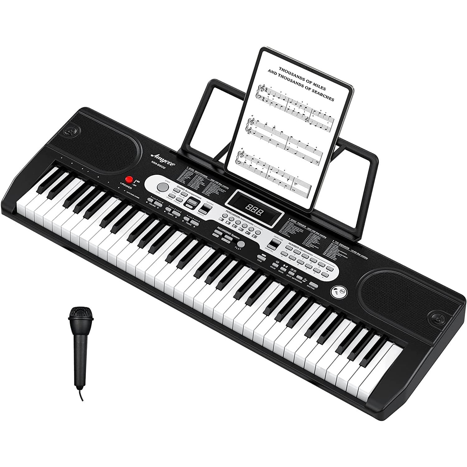 Roromall Keyboard Piano, 61 Key Electric Piano Keyboard with Microphone, Power Supply, Built In Speakers, Portable Keyboard Teaching for Birthday or Christmas Gift