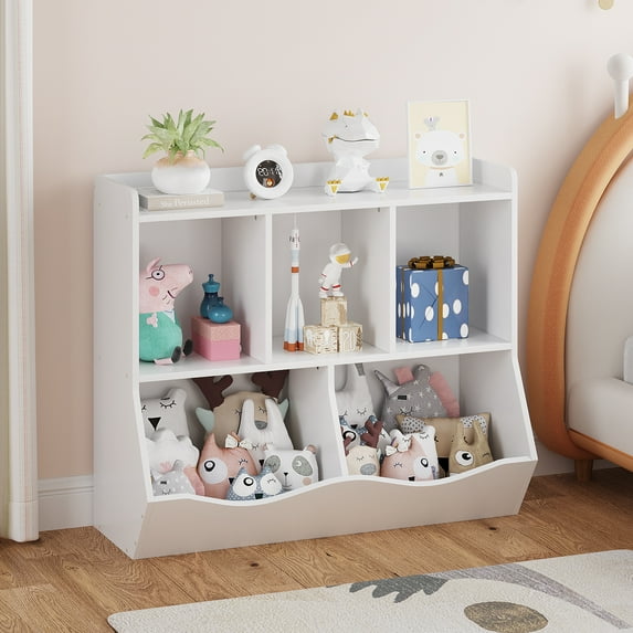Roromall Kids Bookcase Toy Storage Cabinet, 5-Cubby Organizer Cabinet for Storage Books and Toys, for Playroom, Bedroom, Living Room