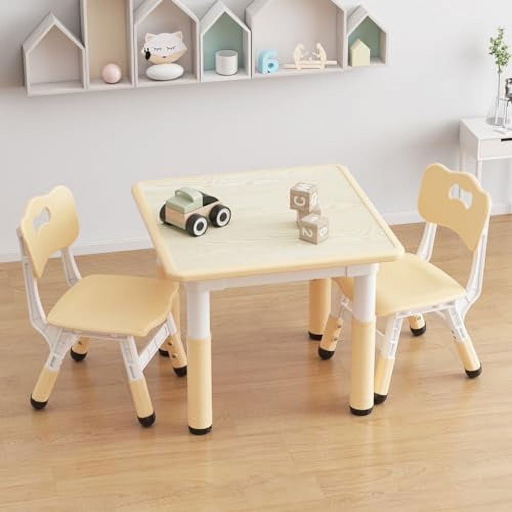 Roromall Kids Table and Chairs Set, Height Adjustable Table with Graffiti Desktop & Chairs Set, 4 in 1 Activity Table Play Table for Reading, Drawing, Playing, Eating
