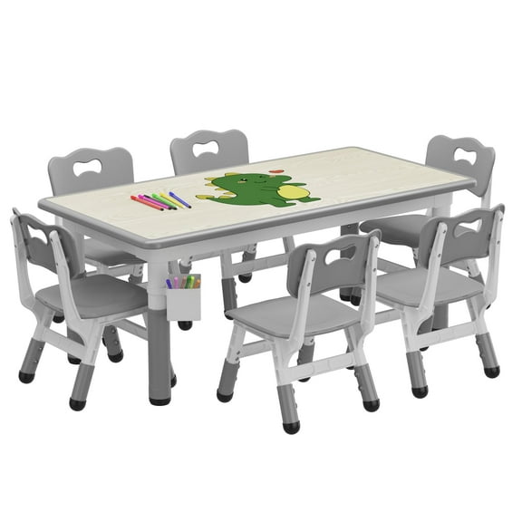 Roromall Kids Table and Chairs Set with Storage Box, Height Adjustable Table and Chair Set for Ages 2-10, Graffiti Desktop, Non-Slip Legs, Children Activity Table for Daycare Classroom Home