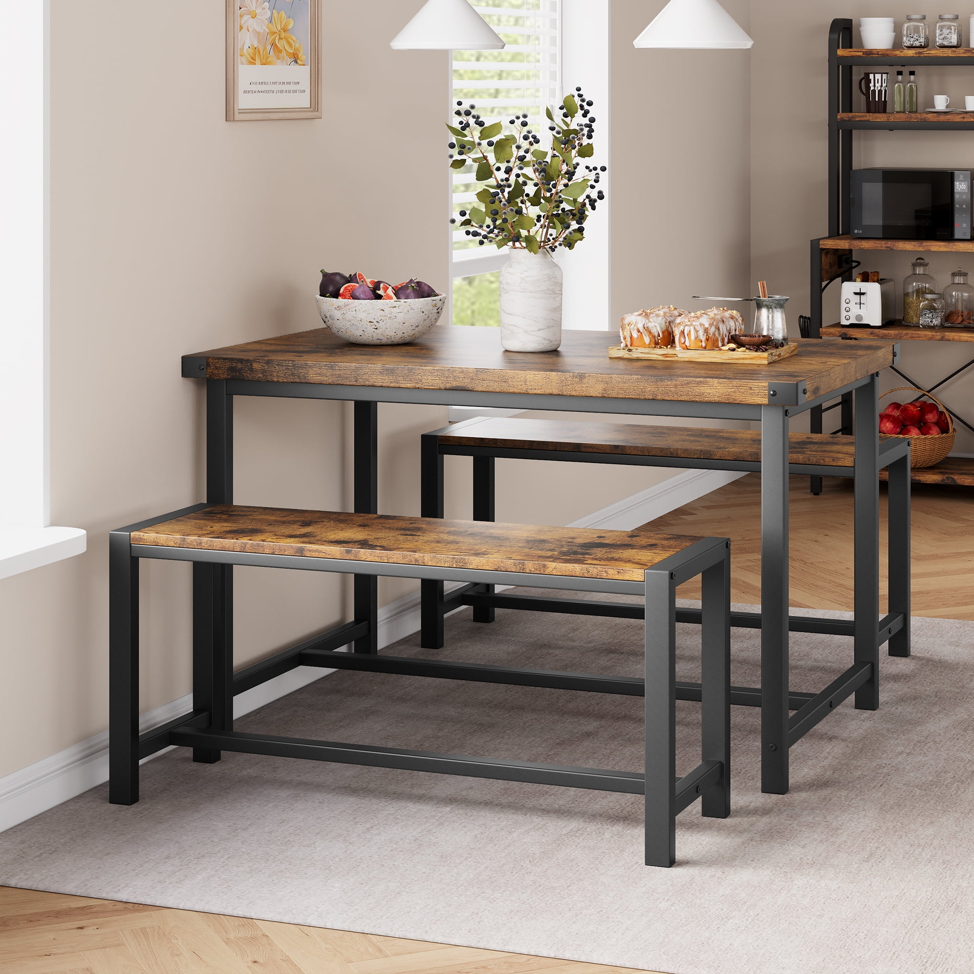 Roromall Kitchen Table with Benches, Dining Table Set for 4 ...