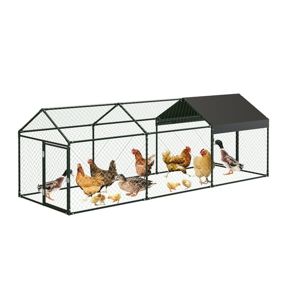 Roromall Large Chicken Coop Metal Chicken Run with Waterproof Cover Heavy Duty Walk-in Chicken House Outdoor Poultry Cage Playpen for Backyard Farm Durable and Spacious