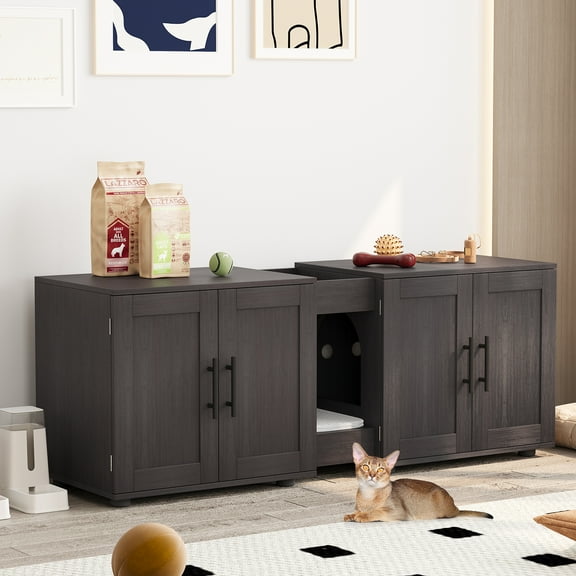 Roromall Litter Box Enclosure for 2 Cats, Cat Hidden Litter Box Enclosure Furniture with Double Room, Wooden Enclosed Cat Litter Box Furniture