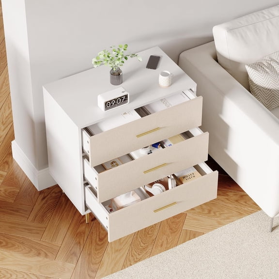 Roromall Nightstand for Bedroom, Bedside Table Night Stand with 3 Drawers, Gold Metal Legs, 3 Drawer Dresser for Small Spaces, Apartments