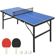 Roromall Portable Ping Pong Table, Mid-Size Folding Tennis Table with Net for Indoor Outdoor, Blue, 60 x 26 x 27.5 inch