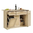 thumbnail image 1 of Roromall Rattan Kitchen Island Table on Wheels with Drop Leaf, Tilt Out Trash Can Cabinet with 2 Door, Storage Cabinet, 2 Drawer, Spice Rack, Rolling Kitchen Cart, 1 of 9