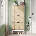 thumbnail image 1 of Roromall Shoe Storage Cabinet with 3 Flip Drawers, Farmhouse Fluted Shoe Organizer with Metal Legs, Freestanding Hidden Slim Narrow Shoe Rack for Entryway, Foyer, Hallway, 1 of 9