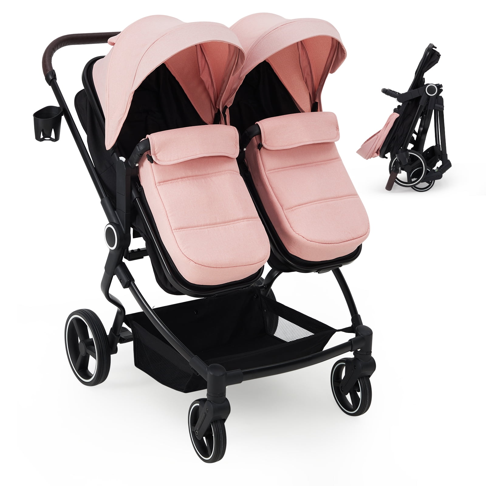Roromall Side by Side Double Stroller for Twins, Adjustable Compact Folding Baby Travel Stroller with High Landscape Seat, Lightweight Canopy & Recline for Infant and Toddler