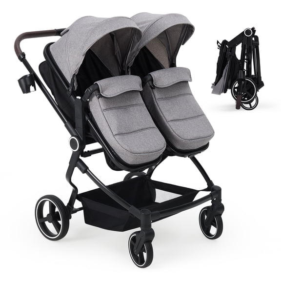 Roromall Side by Side Double Stroller for Twins, Adjustable Compact Folding Baby Travel Stroller with High Landscape Seat, Lightweight Canopy & Recline for Infant and Toddler