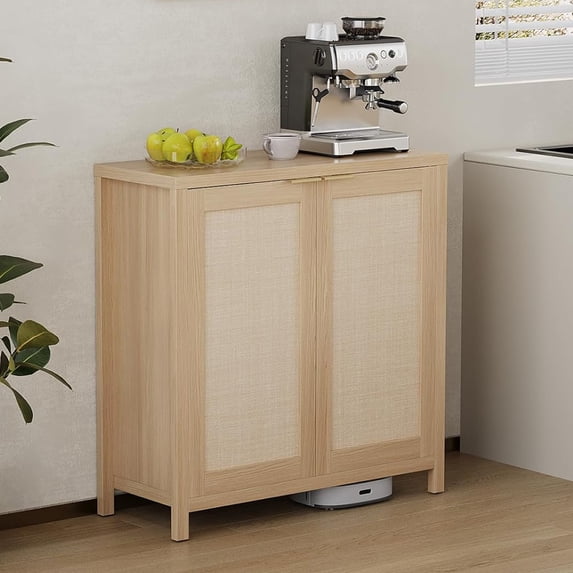 Roromall Sideboard Buffet Cabinet Kitchen Storage Cabinet with Rattan Doors Farmhouse Cupboard Console Table Buffet Cabinets with Adjustable Shelves for Hallway Living Dining Room