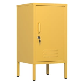 Roromall Single Door Lockable Metal End Table, Modern Minimalist Room Side Table with 2 Adjustable Shelf, Multi Storage Cabinet for Living Room Bedroom, Easy to Assemble