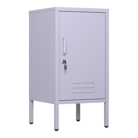 Roromall Single Door Lockable Metal End Table, Modern Minimalist Room Side Table with 2 Adjustable Shelf, Multi Storage Cabinet for Living Room Bedroom, Easy to Assemble