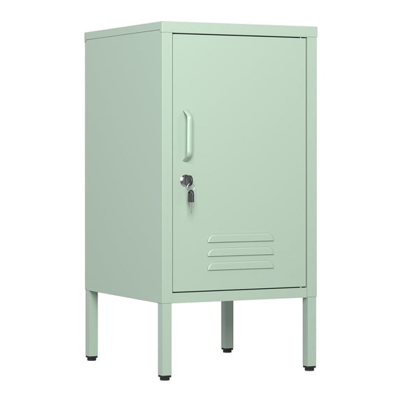 Roromall Single Door Lockable Metal End Table, Modern Minimalist Room Side Table with 2 Adjustable Shelf, Multi Storage Cabinet for Living Room Bedroom, Easy to Assemble
