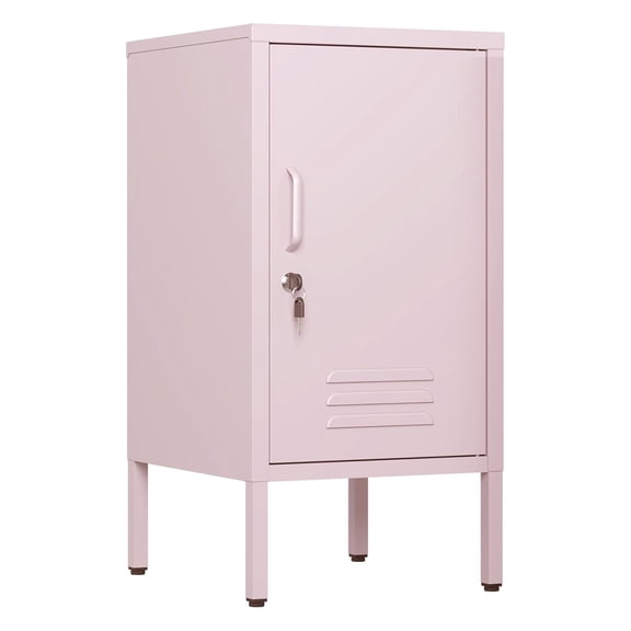 Roromall Single Door Lockable Metal End Table, Modern Minimalist Room Side Table with 2 Adjustable Shelf, Multi Storage Cabinet for Living Room Bedroom, Easy to Assemble