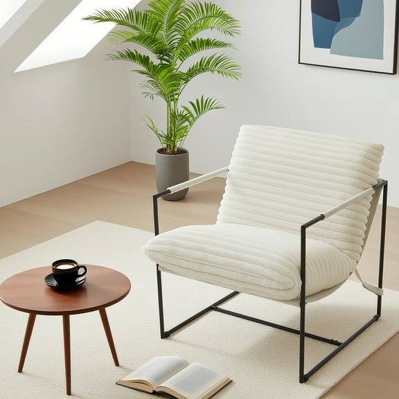 Roromall Sling Accent Chair with Metal Frame, Modern Living Room Chair, Upholstered Reading Chair with Shredded Foam Cushioning, Oversized Arm Chair for Reading Rooms Bedrooms Lounge
