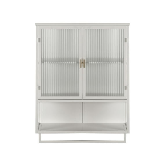 Roromall Wall Mount Cabinet with 2 Glass Doors Removable Shelves Storage Cabinet for Living Room Kitchen Bathroom