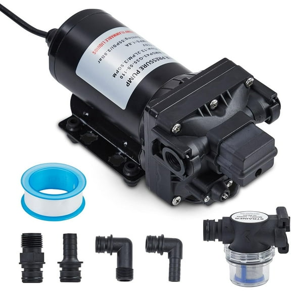 Roromall Water Pressure Booster Pump 110V AC 3.5GPM 55PSI Water Diaphragm Pump with 124Ft Head Lift, Self-Priming RV Fresh Water Pump with Pressure Switch for Home Marine Yacht Garden