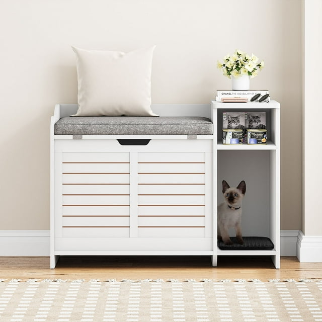 Roromall Wood Cat Litter Box Enclosure with Top Opening for Small Cats, Privacy Cabinet Furniture Hidden House, Easy Cleaning