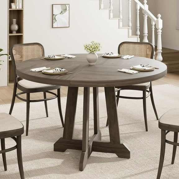 Roromall Wooden Dining Table for 4 to 6 People, 47" Round Dining Table, Kitchen Table with Sturty Legs, Dining Room Table for Dining Room, Kitchen